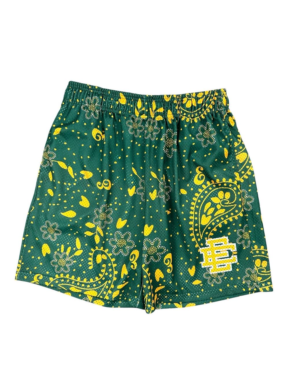 Eric Emanuel Paisley Mesh Gym Shorts Green Yellow White — XL